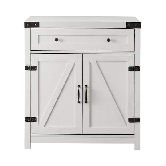 Walker Edison Brushed White Farmhouse Barn Door Accent Cabinet